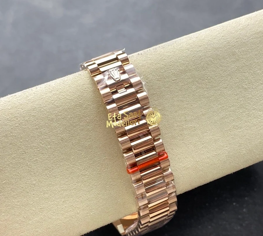 Replica Rolex Day-Date 36 Everose Altın Pırlanta Kaplı Kadran President Bilezik Erkek Saat