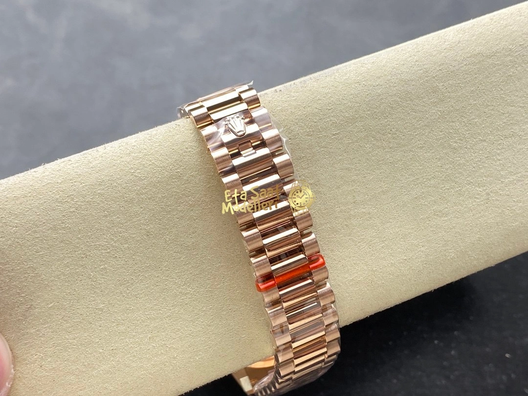 Replica Rolex Day-Date 36 Everose Altın Pırlanta Kaplı Kadran President Bilezik Erkek Saat