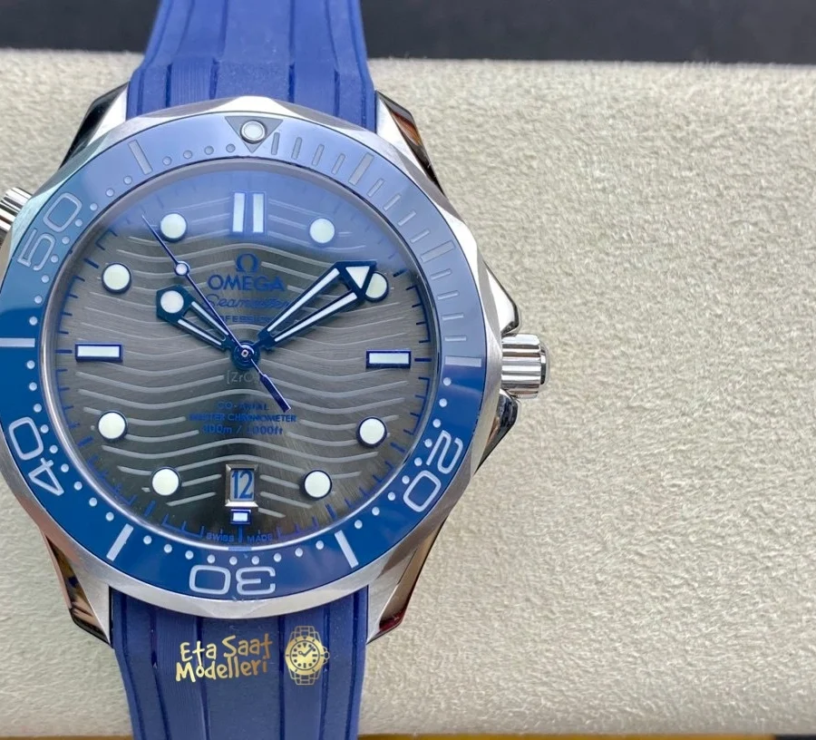 Replica Omega Seamaster Diver 300M Gri Kadran Mavi Bezel 42MM Saat