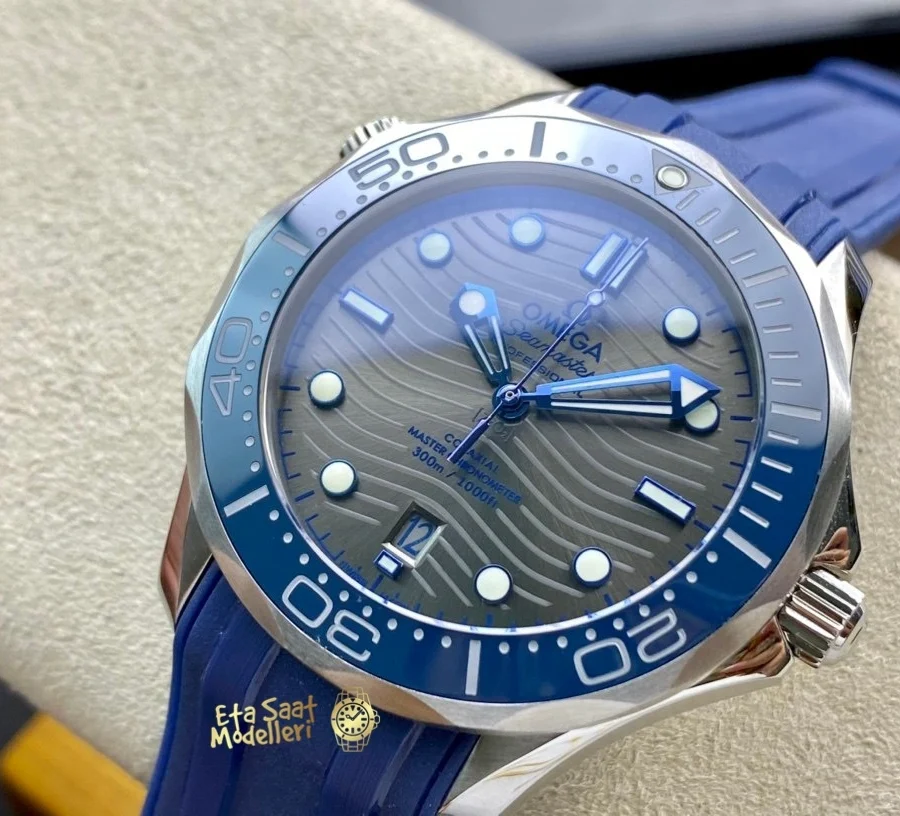 Replica Omega Seamaster Diver 300M Gri Kadran Mavi Bezel 42MM Saat