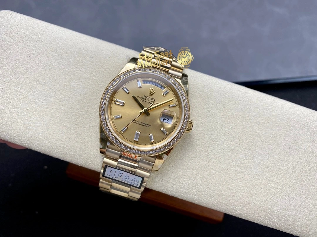 Replica Rolex Day-Date 40 Sarı Altın Pırlanta Bezel ve Kadran Erkek Saat