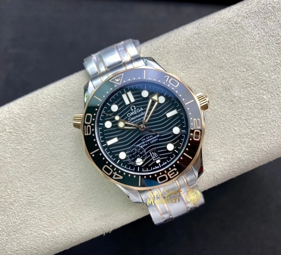 Omega Seamaster Diver 300M 210.20.42.20.01.002 Super Clone otomatik eta saat siyah kadran altın detaylı çelik bilezikli erkek modeli